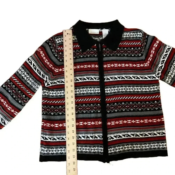 Croft Barrow Womens Large Zip Up Sweater Cardigan Long Sleeve Patterned Collar - Picture 4 of 4